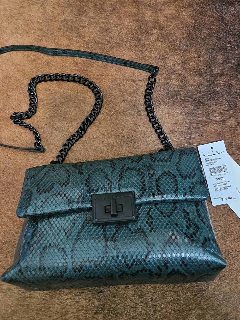 Green Snake-Print Chain Shoulder Bag Crossbody Nwt